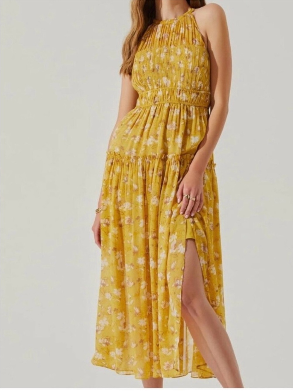 Astr the Label Maryam Mustard Floral Maxi Dress with Ivory Accents